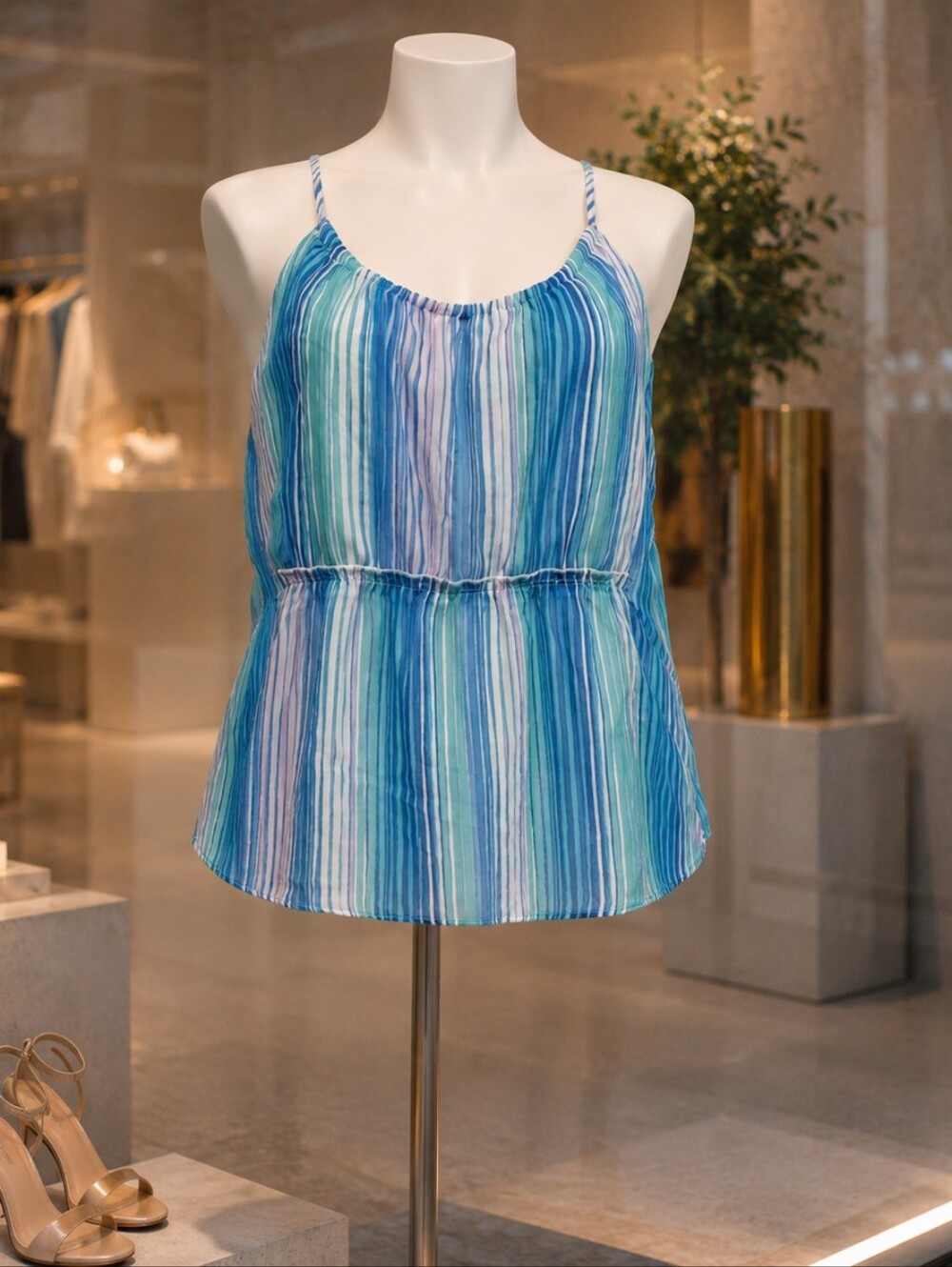 NWT Design History Sleeveless Blue and White Stripped Top